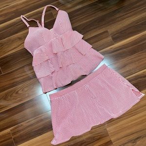 Size 18 / 2X Cacique swim searsucker tankini skirt skort set